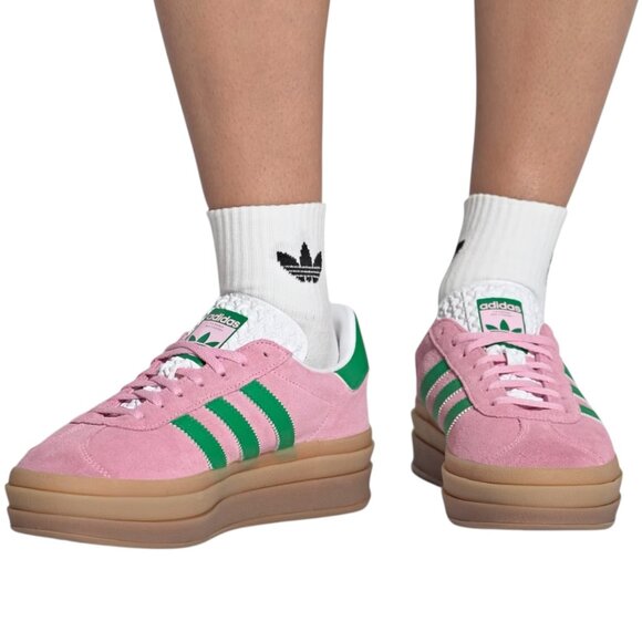 Adidas, Women’s ‘Gazelle Bold’ Platform Sneaker - True Pink, Green, White Size 9 - Picture 1 of 15